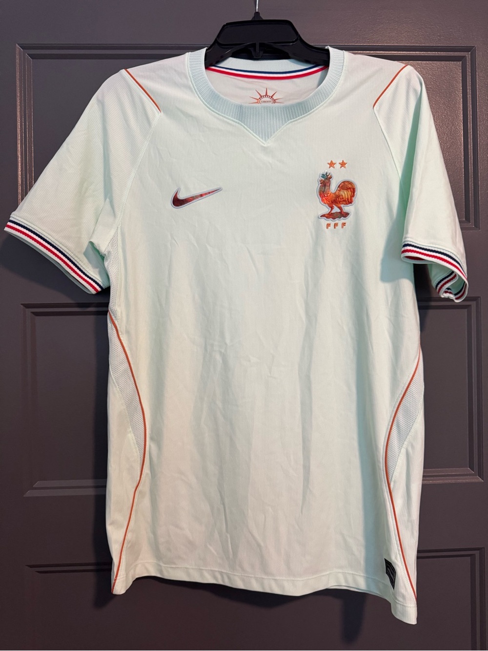 Men's Mint Green France Soccer Jersey with Orange Accents
